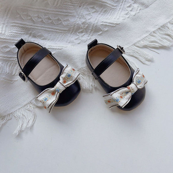 Floral Embroidery Bow Toddler Soft-Sole Anti-Slip Walking Shoes