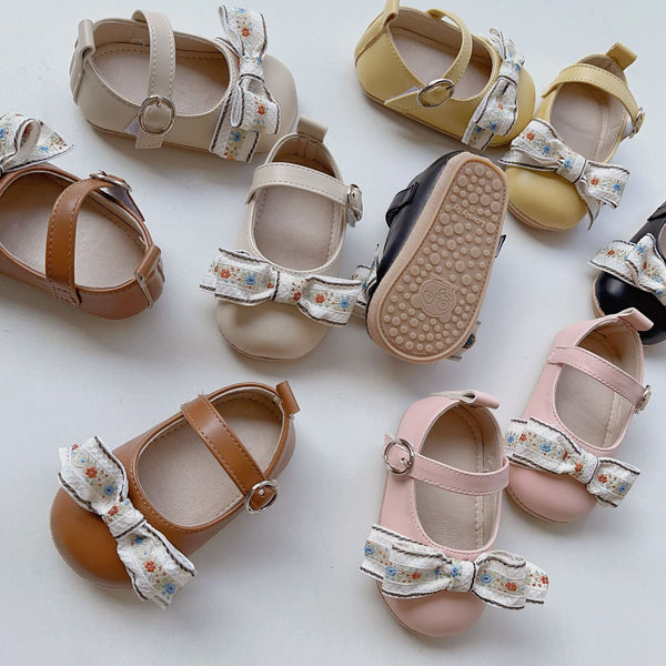 Floral Embroidery Bow Toddler Soft-Sole Anti-Slip Walking Shoes