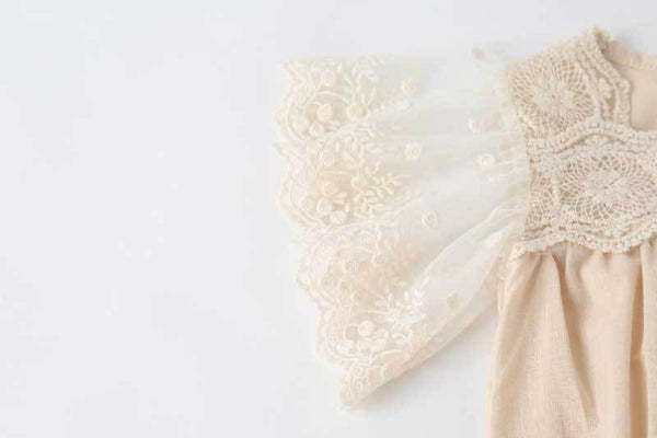 Baby Girl Lace-Sleeved Combo Lace-Collared Solid Onesies