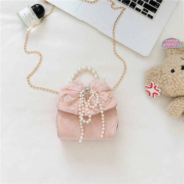 Stylish Floral Girls’ Portable Beaded Crossbody Handbag