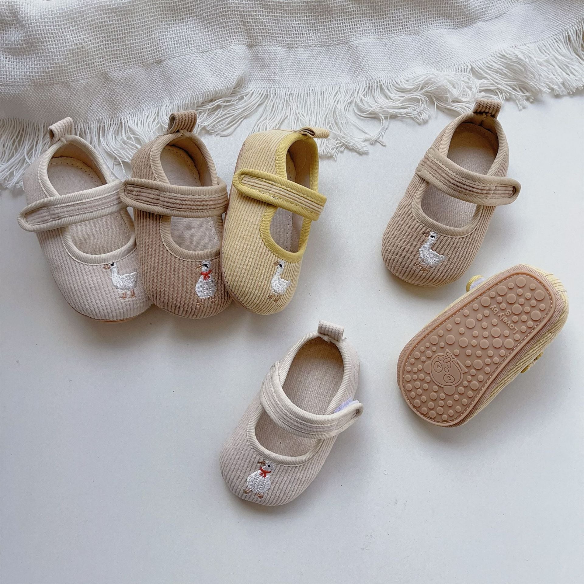 Baby Girl Duck Stitched  Embroidery Toddler Soft-Sole Anti-Slip Walking Shoes