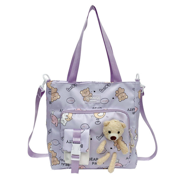 Children's Lightweight Portable Cute Teddy Design Canvas Shoulder Bag