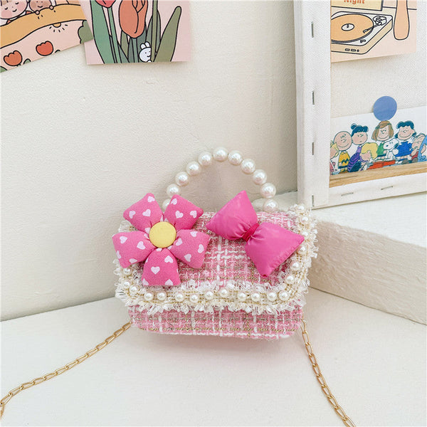 Girls’ 3D Flower And Bow Canvas Crossbody Handbag