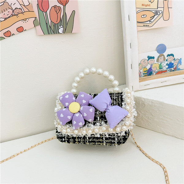 Girls’ 3D Flower And Bow Canvas Crossbody Handbag