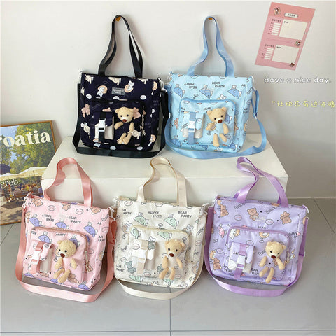 Children's Lightweight Portable Cute Teddy Design Canvas Shoulder Bag