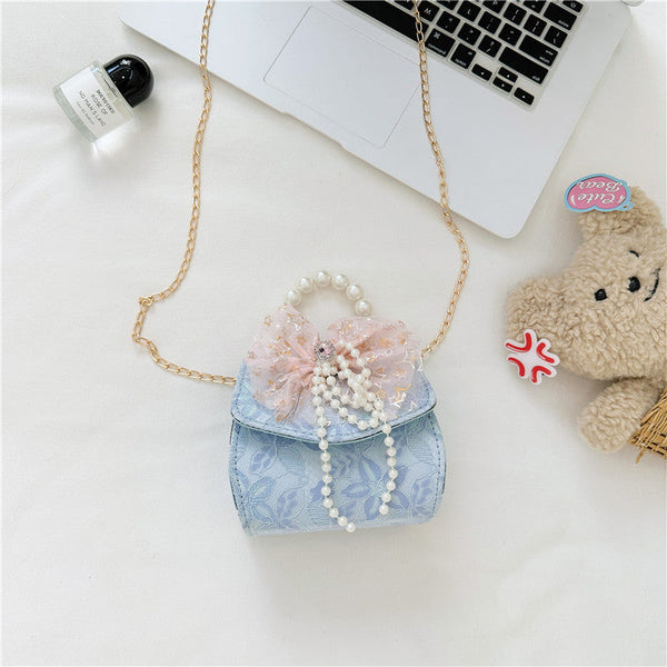 Stylish Floral Girls’ Portable Beaded Crossbody Handbag