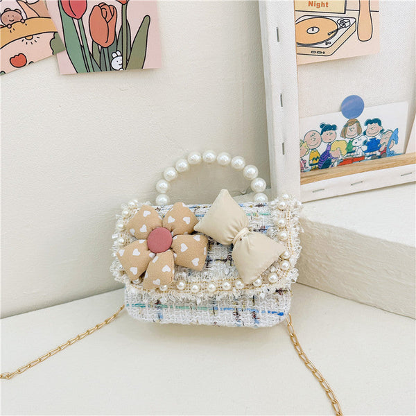 Girls’ 3D Flower And Bow Canvas Crossbody Handbag