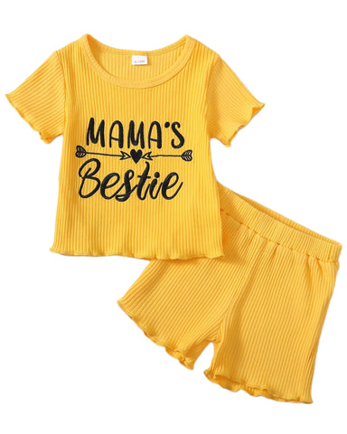 Mioglrie Mama's Bestie Shirt and Shorts set for 12-18 Month baby girl