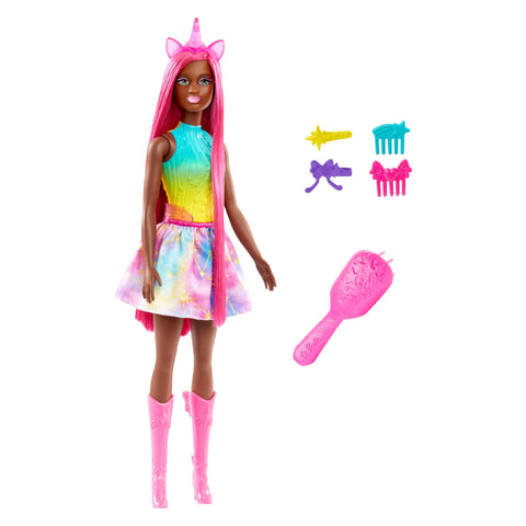 Barbie Unicorn Doll with 7-Inch-Long Magenta Fantasy Hair & Colorful Accessories for Styling Play Themed Headband & Tail