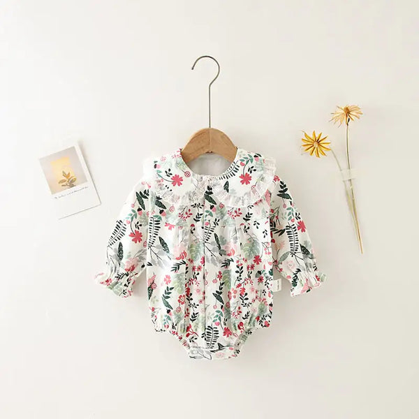 Newborn Cotton Baby Floral Onesie with Matching Hat